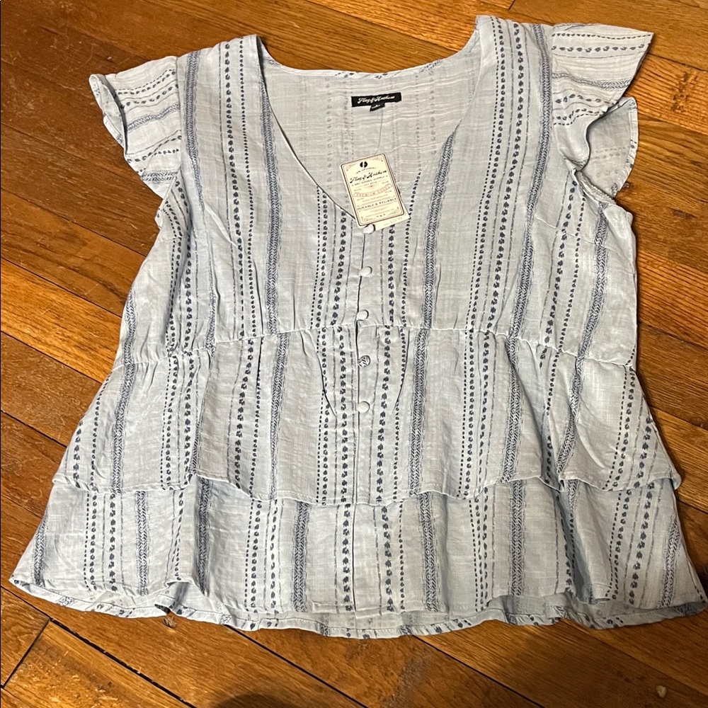 Flag and Anthem Light Blue Striped Blouse
